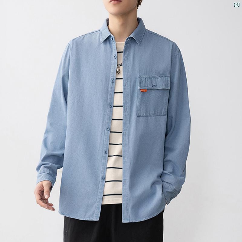 メンズ ファッション 韓国ファッション オシャレ 韓国 メンズ アメリカン ワークウェア デニム シャツ 長袖 春秋 レトロ ジャケット