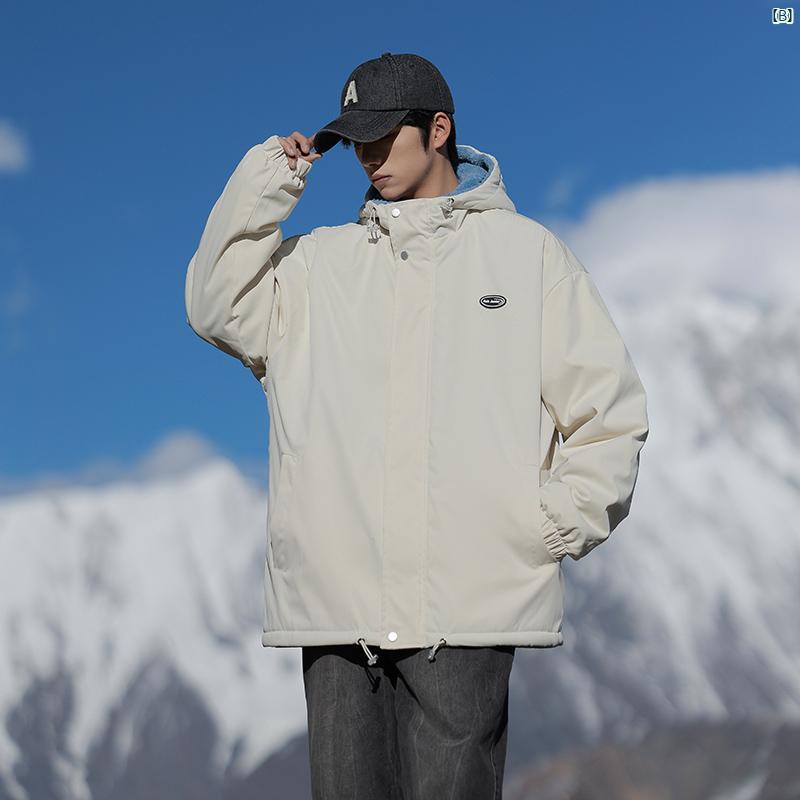 メンズ ファッション 韓国ファッション オシャレ 韓国 Matyou 子羊 ベルベット 厚手 フード付き コットン コート メンズ 冬 カジュアル 暖かい ジャケット ティーンエイジャー