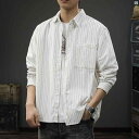 メンズ 男性 ファッション 韓国 オシャレ たり 大歳ストリート 春 シンプル カジュアル コットン 長袖 シャツ ハイエンド イン 文学 ストライプシャツジャケット(4)