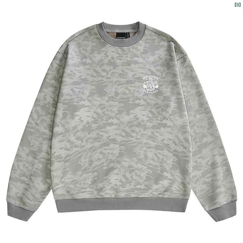 メンズ　男性 ファッション 韓国 オシャレ たり 大歳ストリート アメリカン レトロ ヘビーウェイト スエード 迷彩 スウェットシャツ たり 大きいサイズ 春 ラウンドネック 長袖 Tシャツ