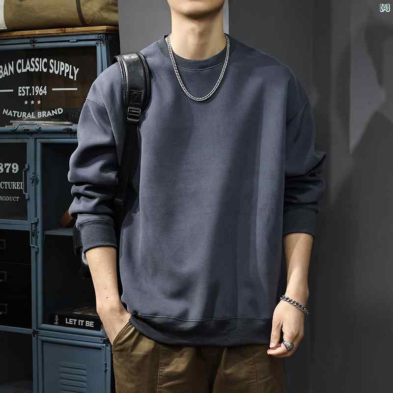 メンズ　男性 ファッション 韓国 オシャレ たり 大歳ストリート 秋 アメリカン ソリッドカラー スウェットシャツ ラウンドネック 厚手 トップ 冬 プルオーバー カジュアル ジャケット