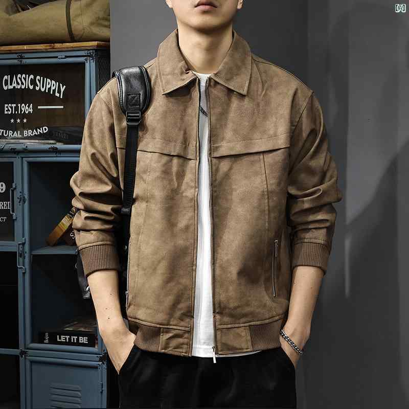 メンズ　男性 ファッション 韓国 オシャレ たり 大歳ストリート 秋 アメリカン レトロ レザージャケット 作業着 オートバイ ジャケット