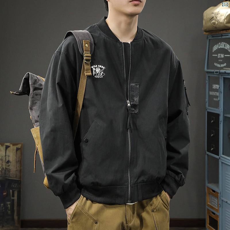 メンズ　男性 ファッション 韓国 オシャレ たり 大歳ストリート アメリカン レトロ ボン バー ジャケット 秋 カジュアル スポーツ プリント 野球 ユニフォーム 大きいサイズ コットンジャケット