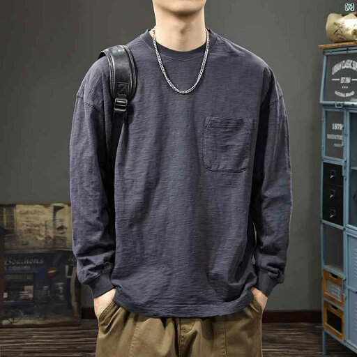 メンズ ファッション オシャレ 男性 大歳ストリート 秋 レトロ 竹 コットン 長袖 Tシャツ メンズ コットンシャツ アメカジ ポケット スウェットシャツ メンズ ファッション オシャレ 男性 大歳ストリート 秋 レトロ 竹 コットン 長袖 Tシャツ メンズ コットンシャツ アメカジ ポケット スウェットシャツ