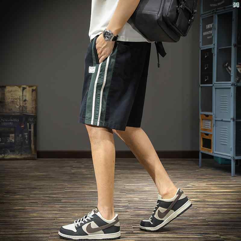 メンズ　ファッション　オシャレ　男性　大歳ストリート 夏 コントラスト ストライプ メンズカジュアル ショート パンツ たり 大きいサイズ フィットネススポーツ イン ストレート レッグ 五分丈 ミッド