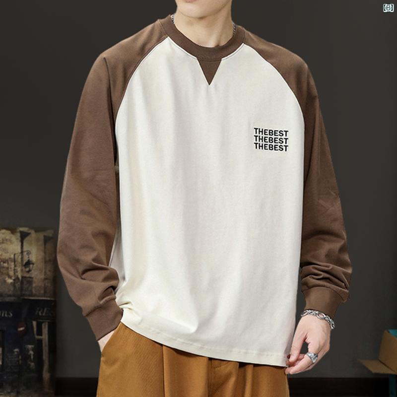 メンズ　ファッション　オシャレ　男性　大歳ストリート 秋 ラグラン 刺繍 長袖 Tシャツ メンズ アメリカン ヘビーウェイト 春 スプライス コットン ボトム シャツ