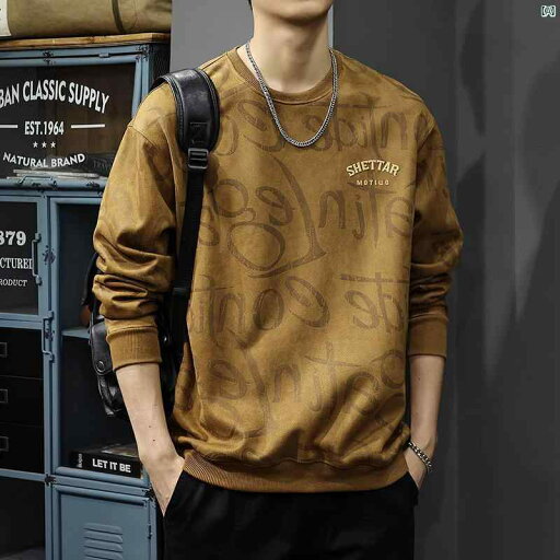 メンズ ファッション オシャレ 男性 大歳ストリート 秋 イン レター フル プリントスウェット シャツ メンズ アメカジ ラウンドネック 長袖 Tシャツ スエード ボトム メンズ ファッション オシャレ 男性 大歳ストリート 秋 イン レター フル プリントスウェット シャツ メンズ アメカジ ラウンドネック 長袖 Tシャツ スエード ボトム