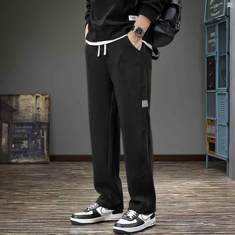 メンズ　ファッション　オシャレ　男性　大歳ストリート アメリカン ヘビーウェイト ストレート カジュアル パンツ 男性用 秋 スポーツ スウェットパンツ スプライシング ドレープ ワイド レッグ