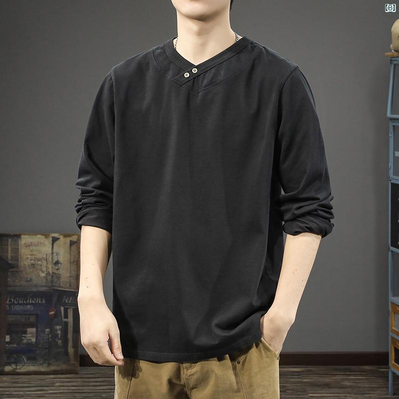 メンズ　ファッション　オシャレ　男性　大歳ストリート アメリカン レトロ ウォッシュ メンズ 長袖 Tシャツ トップ 秋 ハイエンド 厚手 コットン ボトム シャツ