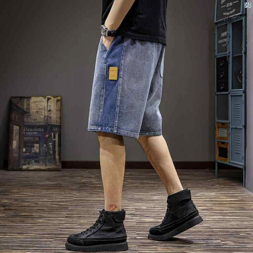 メンズ ファッション オシャレ 男性 大歳ストリート 夏 アメリカン レトロ ウォッシュ スプライス デニムショートパンツ メンズ ストレート 1667mm パンツ カジュアル ワークウェア ミッド メンズ ファッション オシャレ 男性 大歳ストリート 夏 アメリカン レトロ ウォッシュ スプライス デニムショートパンツ メンズ ストレート 1667mm パンツ カジュアル ワークウェア ミッド