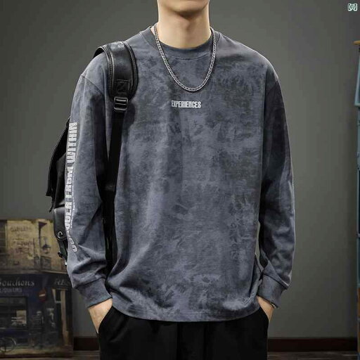 メンズ ファッション オシャレ 男性 大歳ストリート 秋 アメリカ ストリート プリント 長袖 Tシャツ メンズ ヘビーウォッシュ レトロ 絞り染め ラウンドネック スウェットシャツ メンズ ファッション オシャレ 男性 大歳ストリート 秋 アメリカ ストリート プリント 長袖 Tシャツ メンズ ヘビーウォッシュ レトロ 絞り染め ラウンドネック スウェットシャツ