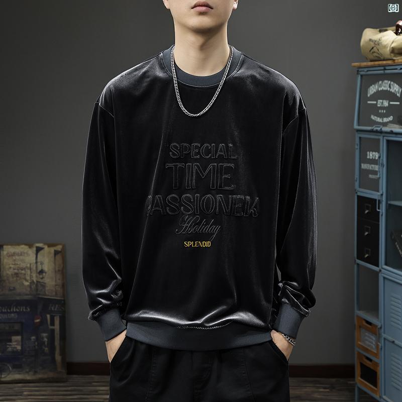 メンズ　ファッション　オシャレ　男性　大歳ストリート 秋 重い ベルベット 立体 刺繍 スウェットシャツ メンズ 大きいサイズ ラウンドネック ボトム シャツ アメリカン レトロ トップ
