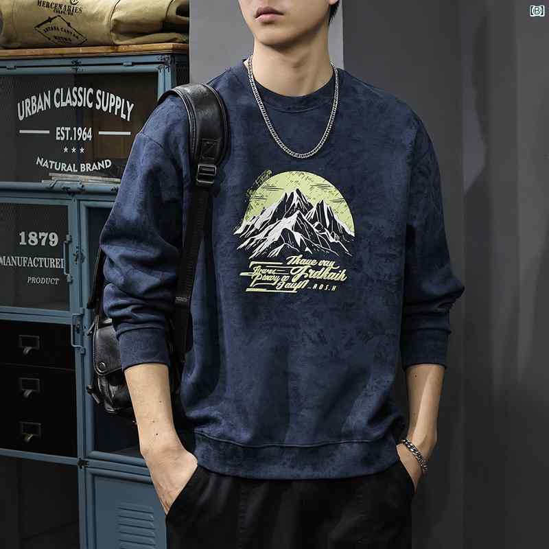 メンズ　ファッション　オシャレ　男性　大歳ストリート 秋 アメリカン ファッション プリント セーター メンズ レトロ 絞り染め シャツ ラウンドネック カジュアル ジャケット