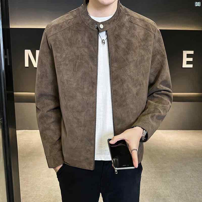 メンズ　ファッション　韓国ファッション　オシャレ　カジュアル　男性用　大歳 ジャケット メンズ 春秋 高級 スエード ライダース スタンドカラー 紳士服