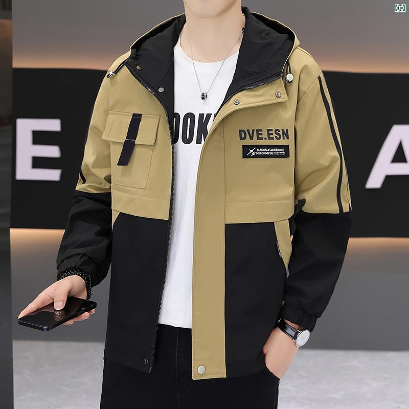 メンズ　ファッション　韓国ファッション　オシャレ　カジュアル　男性用　大歳 春秋 カジュアル ジャケット メンズ 韓国 カラーマッチング フード付き ワークウェア