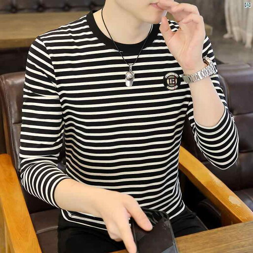 メンズ ファッション 韓国ファッション オシャレ カジュアル 男性用 大歳 ラウンドネック ストライプ 長袖 t シャツ 男性 春秋 ファッション スリム インナー レイヤリング トップ メンズ ファッション 韓国ファッション オシャレ カジュアル 男性用 大歳 ラウンドネック ストライプ 長袖 t シャツ 男性 春秋 ファッション スリム インナー レイヤリング トップ