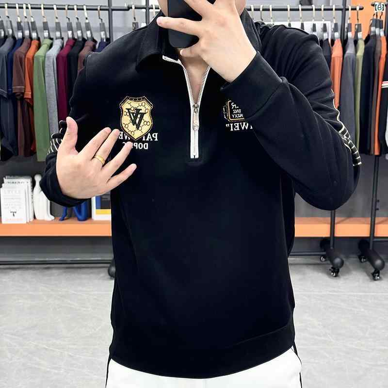 メンズ　ファッション　韓国ファッション　オシャレ　カジュアル　男性用　大歳 スタンドカラー ハーフ ジップ スウェットシャツ メンズ 秋冬 ファッション スリム 長袖 ボトム シャツ トップス