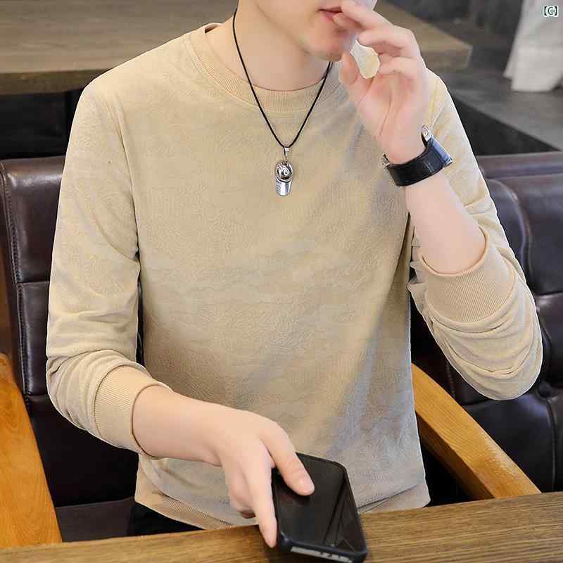 メンズ　ファッション　韓国ファッション　オシャレ　カジュアル　男性用　大歳 ラウンドネック アイスランド ベルベット エンボス トレーナー 秋冬 男性用 暖かい インナー 長袖 シャツ トップ