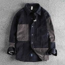 メンズ メンズファッション ファッション 男性用 オシャレ スプライシング ワークシャツ メンズ 長袖 ウォッシュド コットン コーデュロイ 生地 シャツ 薄手 ジャケット(4)