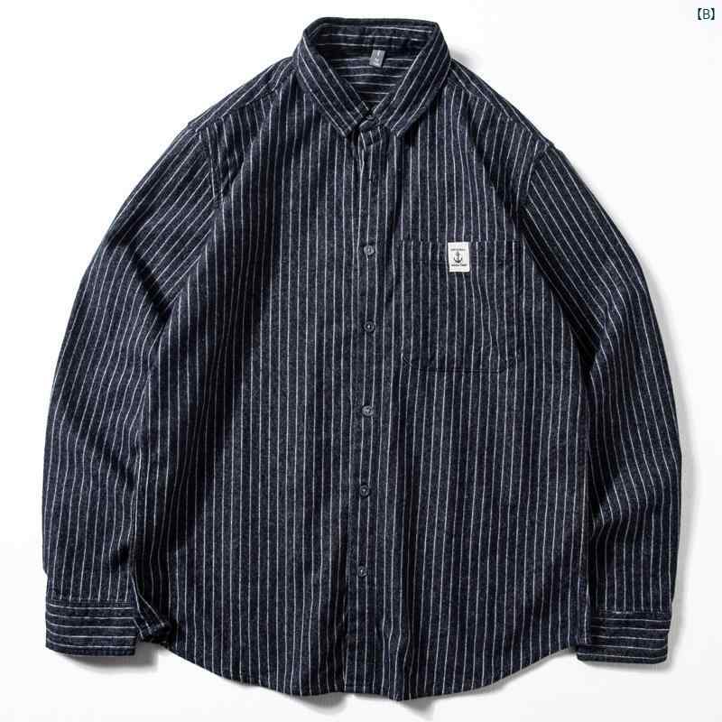 メンズ　ファッション　男性用　カジュアル　オシャレ ストライプシャツ メンズ 長袖 コットン 起毛 快適 肌 優しい シャツ 文学 レトロ カジュアル 春秋 トップ