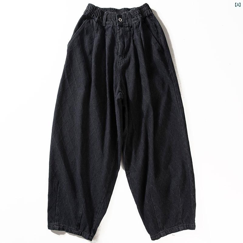 メンズ　ファッション　男性用　カジュアル　オシャレ ジーンズ メンズ 春秋 菱形 ダーク パターン パンツ ワイド レッグ ワークウェア カジュアル キャロット ブルマ