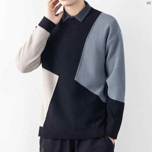 メンズ 男性 メンズファッション オシャレ カジュアル フェイク 2点 シャツ カラー セーター 秋冬 ニット ウール 服 ブロック 暖かい ボトム トップス メンズ 男性 メンズファッション オシャレ カジュアル フェイク 2点 シャツ カラー セーター 秋冬 ニット ウール 服 ブロック 暖かい ボトム トップス