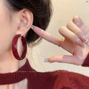 レディース ファッション レディース オシャレ 綺麗 アクセサリー レトロ Ancora レッド ワイド 耳 フープイヤリング ホット ハイエンド イヤリング 誇張 秋