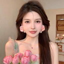 レディース ファッション レディース オシャレ 綺麗 アクセサリー ピンク ミスト ローズ 休暇 フラワー パールイヤリング ホット ライト 高級 ハイエンド イヤリング