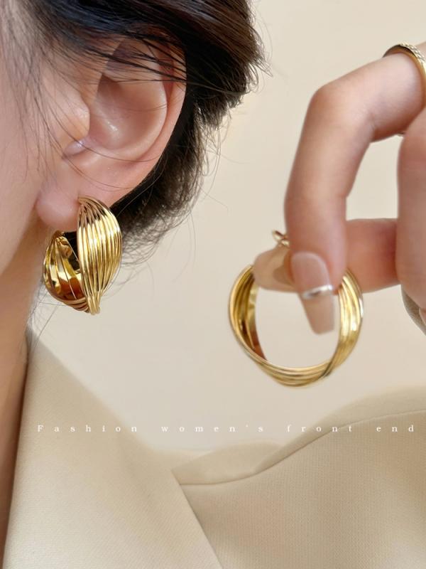 レディース　ファッション　レディース　オシャレ　綺麗　アクセサリー C ポジション メタル レトロ ラージ フープイヤリング ユニーク イヤリング ハイエンド