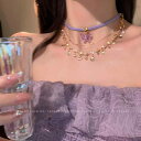 レディース ファッション レディース オシャレ 綺麗 アクセサリー Liuxiadaizi タロイモ 紫 蝶 貝 ネックレス 多層 鎖骨 チェーン 秋 アクセサリー
