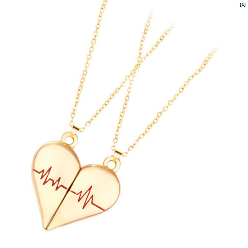ユニセックス 男性 レディース アクセサリー オシャレ 韓国 磁気 心臓 心電図 カップル ペンダント 鎖骨 チェーン ペアマグネット ネックレス