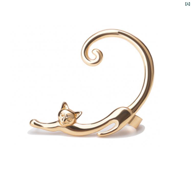 ユニセックス 男性 レディース アクセサリー オシャレ アメリカン レトロ かわいい 動物 立体 猫 イヤリング 耳 掛け 子猫 イヤーカフ