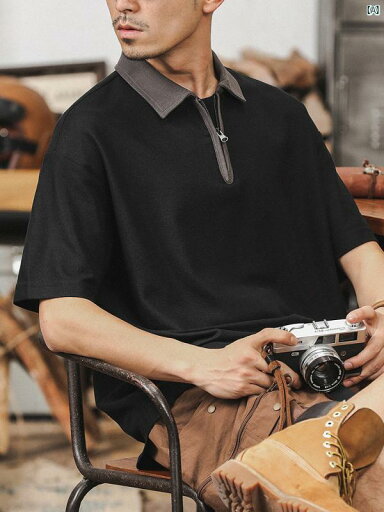 メンズ カジュアル 男性 オシャレ アメリカン レトロ ポロシャツ メンズ 半袖 夏 ヘビー ジッパー スポーツメンズ Tシャツ メンズ カジュアル 男性 オシャレ アメリカン レトロ ポロシャツ メンズ 半袖 夏 ヘビー ジッパー スポーツメンズ Tシャツ
