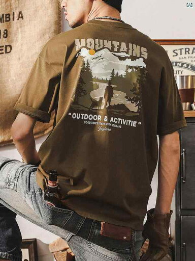 メンズ カジュアル 男性 オシャレ 涼しい 夏 半袖 メンズ マウンテン アウトドア プリント ラウンドネック Tシャツ アメリカン トップ メンズ カジュアル 男性 オシャレ 涼しい 夏 半袖 メンズ マウンテン アウトドア プリント ラウンドネック Tシャツ アメリカン トップ