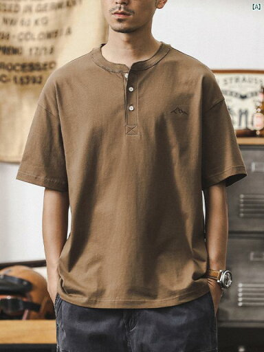 メンズ カジュアル 男性 オシャレ アメリカン レトロ 半袖 Tシャツ 夏 メンズ ヘンリー カラー ポロシャツ たり 大きいサイズ コットン メンズ カジュアル 男性 オシャレ アメリカン レトロ 半袖 Tシャツ 夏 メンズ ヘンリー カラー ポロシャツ たり 大きいサイズ コットン