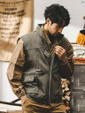 メンズ カジュアル 男性 オシャレ アメリカン ヘビーウェイト レトロ ワーク ベスト スタンドカラー コート 秋 屋外 戦術的 ダメージ チョッキ 写真撮影 ジャケット 男性(4)