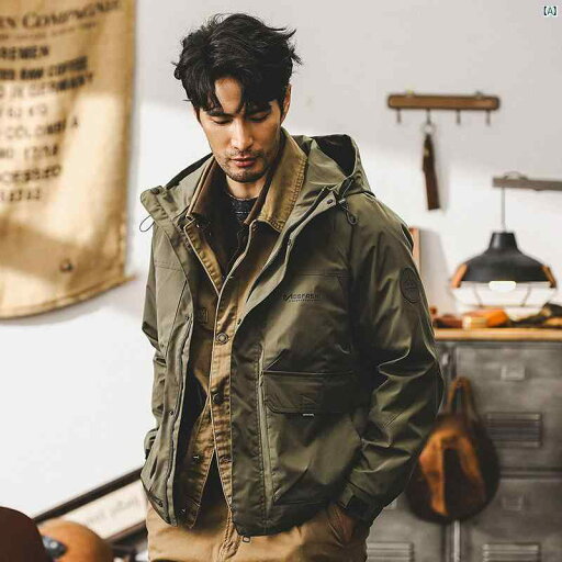メンズ カジュアル 男性 オシャレ アメリカン レトロ グラフェン ワークジャケット 春秋 フード付き ジャケット メンズ カジュアル 男性 オシャレ アメリカン レトロ グラフェン ワークジャケット 春秋 フード付き ジャケット