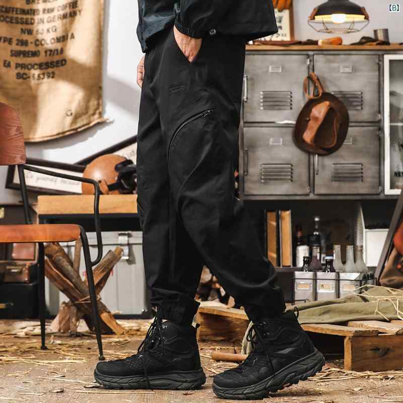 メンズ　カジュアル　男性　オシャレ 秋 アウトドア 機能的 三次元 ジッパー ポケット 男性用 アメリカン レトロ ワークウェア パンツ レギンス カジュアル