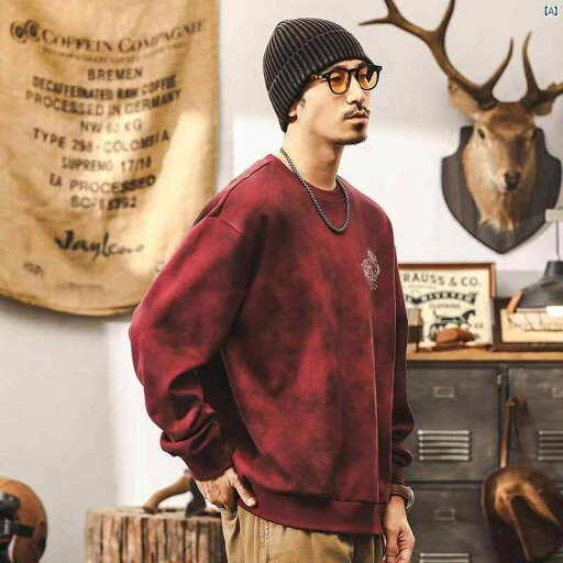 メンズ カジュアル 男性 オシャレ アメリカン レトロ 300 グラム ヘビー レッド スウェットシャツ 秋冬服 トップス メンズ カジュアル 男性 オシャレ アメリカン レトロ 300 グラム ヘビー レッド スウェットシャツ 秋冬服 トップス