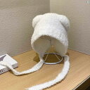 ファッション ファッション小物 小物 オシャレ 冬用 レディース クマ 耳 ウール ニット 帽子 顔 小柄 ぬいぐるみ かわいい 耳保護 暖かい ストラップ プルオーバー 防寒