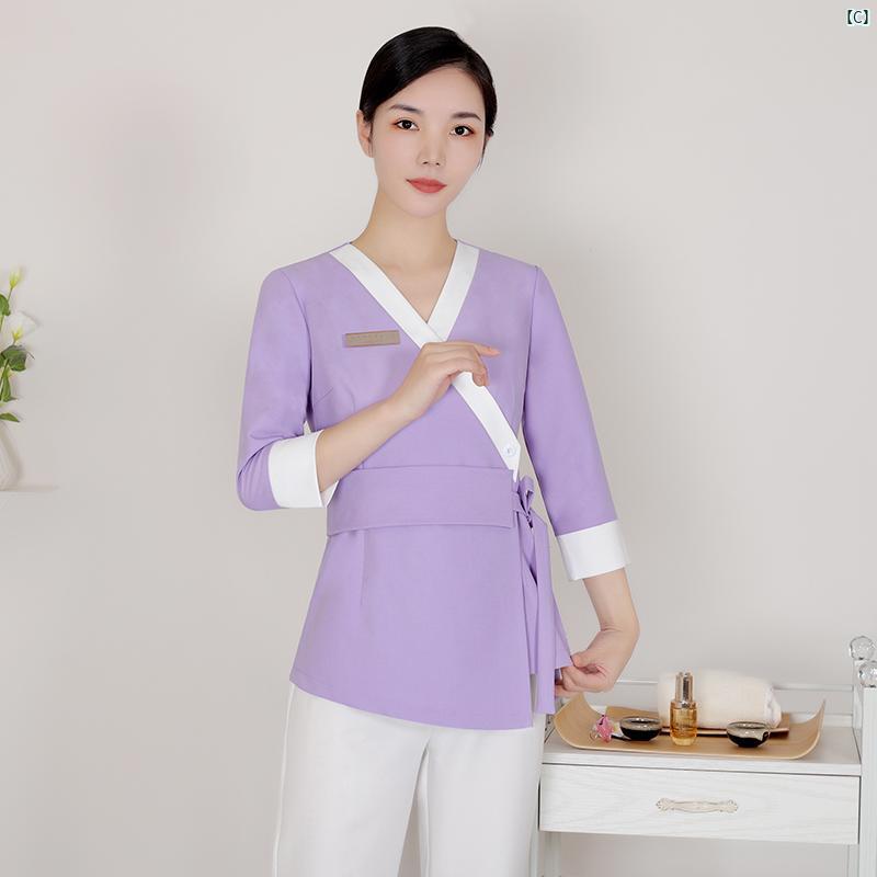 レディース チュニック　オシャレ　仕事着　かわいい フットバス 技術者 作業着 レディース セット フットマッサージ 健康 クラブ マッサージ オイル