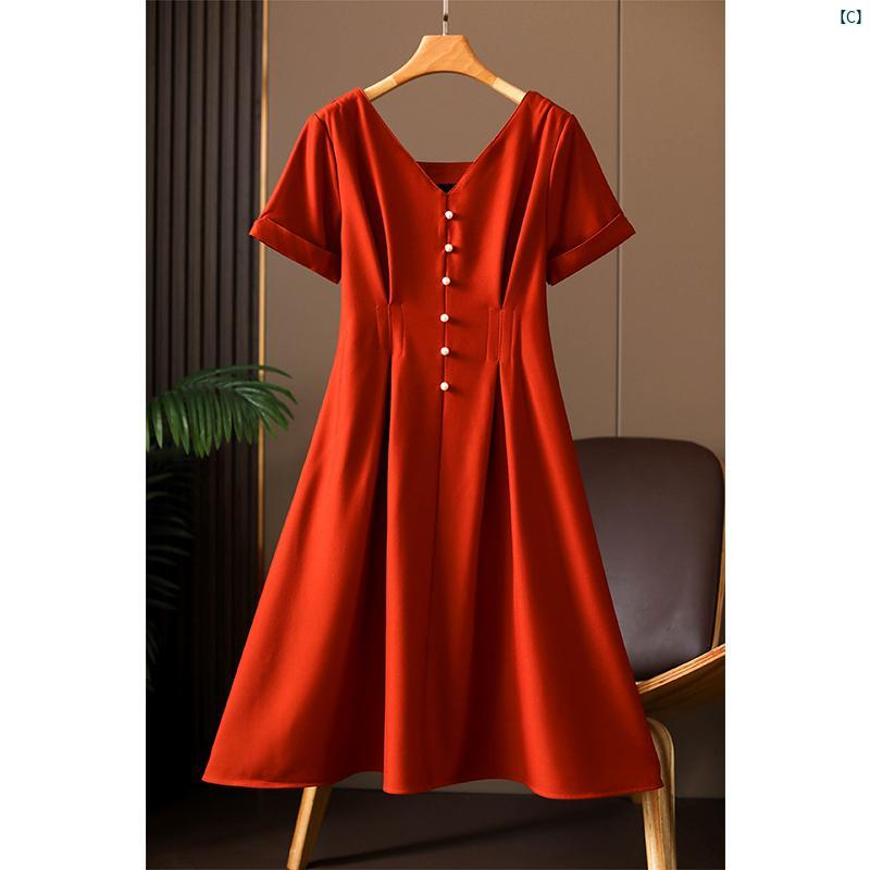 レディース ファッション　オシャレ　カジュアル　かわいい　綺麗 高級感 着 こし 無地 好む ハイエンド 彫刻 ウエスト スリム ソリッドカラー Vネック ドレス