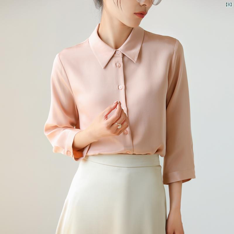 レディース ファッション　レディース　カジュアル　上品　綺麗　外出 ホワイト ポロ カラー 重い シャツ 夏 薄手 たり ドレープ アウターシャツ