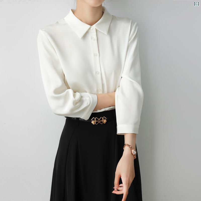 レディース ファッション　レディース　カジュアル　上品　綺麗　外出 ホワイト ポロ カラー 重い シャツ 夏 薄手 たり ドレープ アウターシャツ