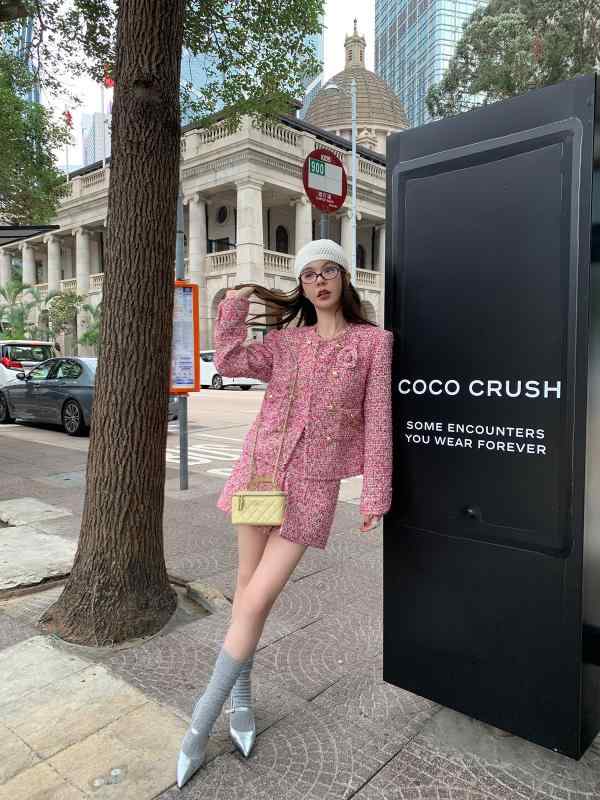 レディース　ファッション　オシャレ　海外　モダン　アーバン ル ルージュ meisailun 春 塔 立体 花 ラウンドネック 編組 小柄 香り ジャケット スカート スーツ レディース