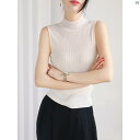 レディース ファッション レディース カジュアル 上品 綺麗 外出 ハーフ タートルネック テンセル スリムフィット ノースリーブ キャミソール 胸 覆い ニット ベース グレー 着ている 春夏(4)