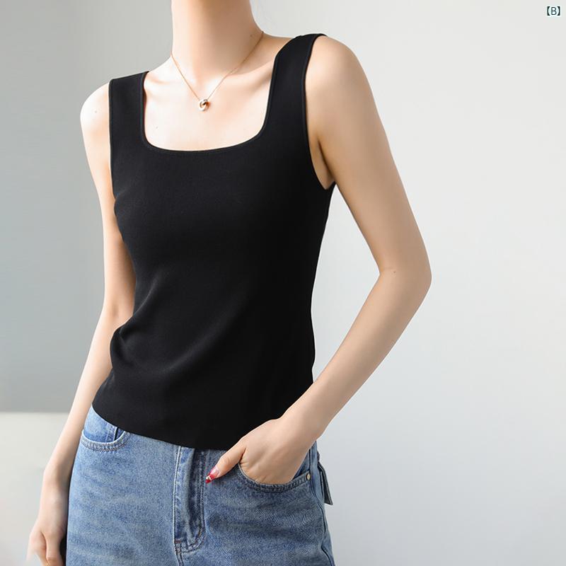 レディース ファッション　レディース　カジュアル　上品　綺麗　外出 春先 高級 グレー フレンチスクエア ネック キャミソール インナーウェア スリムフィット ノースリーブ カバー アップ 冷感 ニット ボトム シャツ