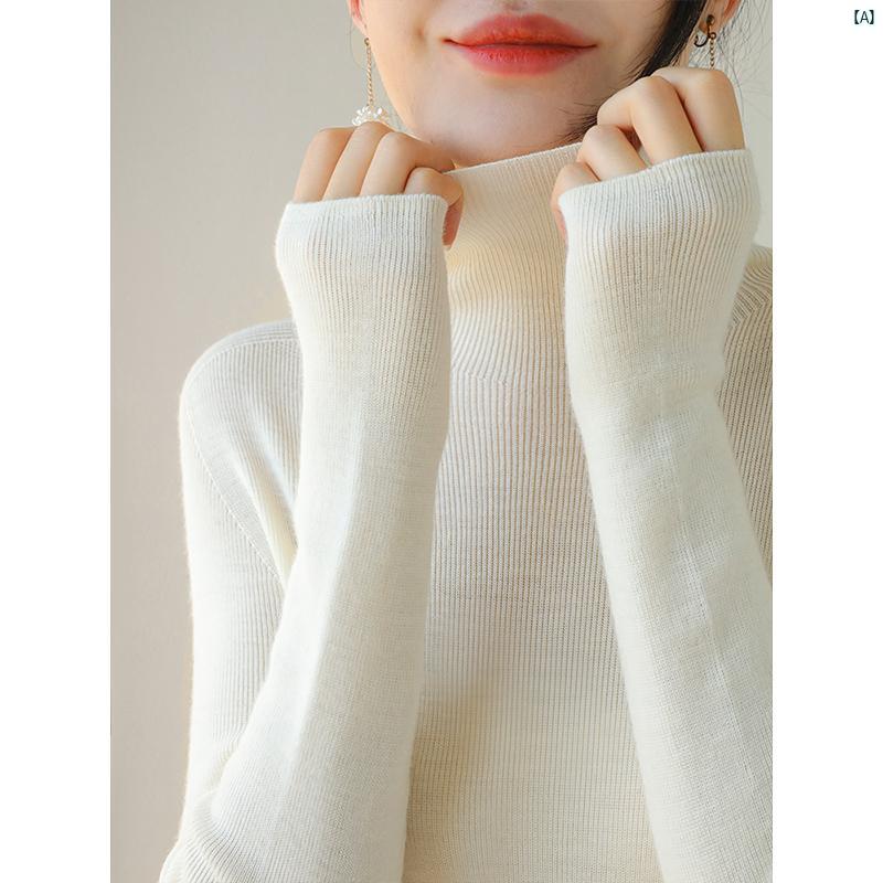 レディース ファッション　レディース　カジュアル　上品　綺麗　外出 シームレス タートルネック ウーステッド ウール スリム フィット セーター 秋冬 洗濯機 洗える 長袖 ボトム 重ね着