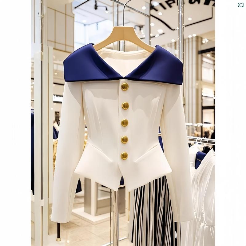 レディース レディース　アーバンファッション　モダンファッション　海外　欧州　個性的　アーバン パーティー ジャケット レディース 秋 新 ハイエンド フランス ウエスト スリム ホワイト トップ