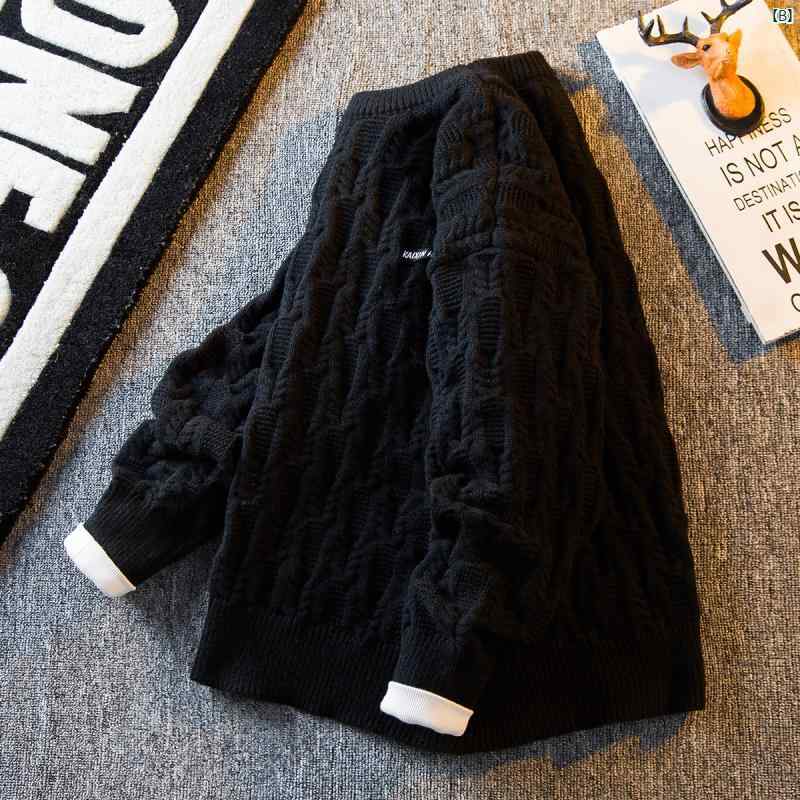 メンズ ファッショオン オシャレ カジュアル 男性 レトロ 編組 ツイスト ラウンドネック セーター メンズ 冬 ファッション 太い ライン カップル ジャケット